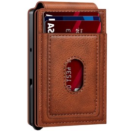 ZTELLHIM Wallet for Men | RFID Blocking Magsafe Pop Up Metal Card Holder | with 2 ID Windows and Cash Slot | Hold 12-15 Cards | Slim Compact Bifold Smart Wallet | Magnetic Closure (Brown Vintage)