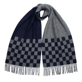 SEECOSY 100% Cashmere Scarf - Warm Soft Double Sided Reversible Ombre Scarf Gift for Men Women, Navy & Grey Check