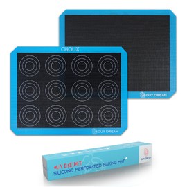 2PCs GUY DREAM Perforated Silicone Baking Mat 11-4/5" x 15-3/4" - 1 Piece Choux Mat for Baking Cookie- Steaming Mesh For Half Size Cooking Sheet - Non-Stick Reusable Oven Liner