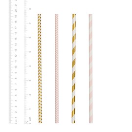 [200 Pack] Pink & Gold Paper Drinking Straws 100% Biodegradable Multi-Pattern Party Straws For Birthday, Wedding, Bridal, Baby Shower, And Holiday Decoration
