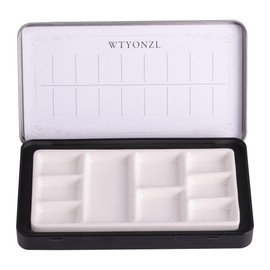 WTYONZEL Travel Watercolor Palette,Portable Ceramic Palette 9 Well,Empty Wet Palette Metal Paint Box with Porcelain Palette(Black Box)