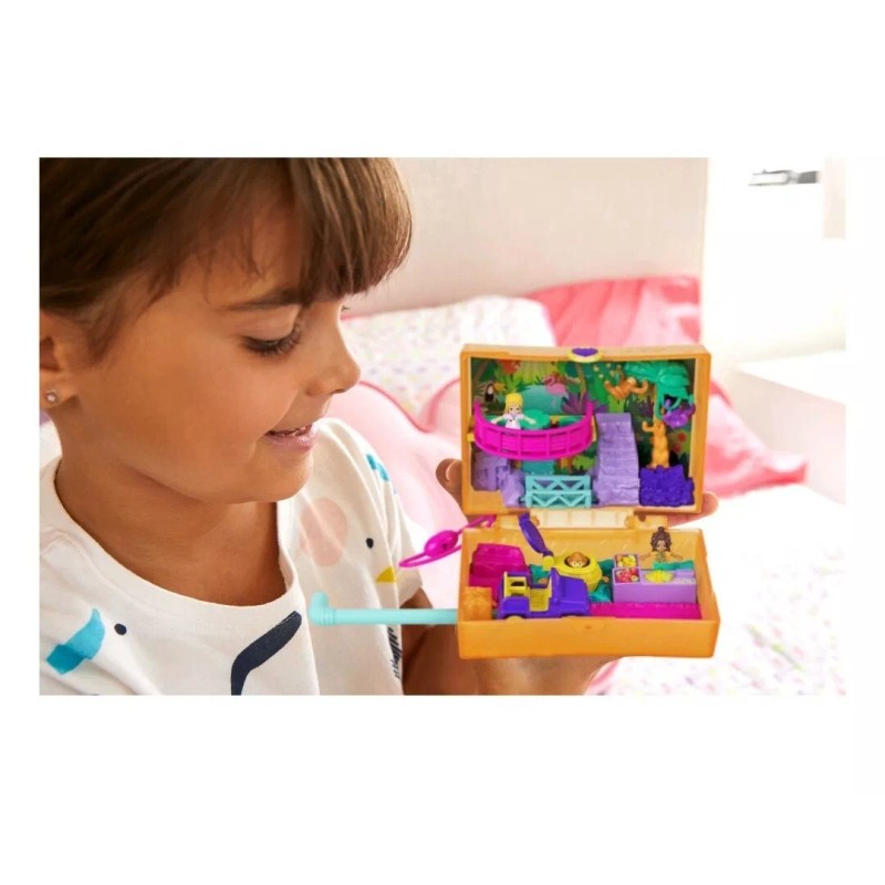 Mattel Polly Pocket Jungle Safari Compact, 2 Micro Dolls &