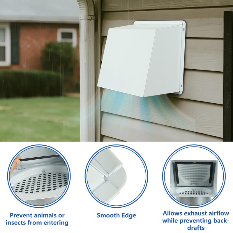 8 Inch Hooded Wall Vent with Screen and Damper, Metal