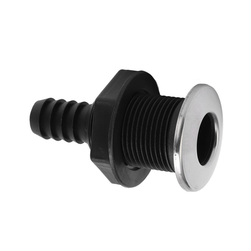 Boat 3/4in Through Hull Scupper Drain Straight Black with Stainless