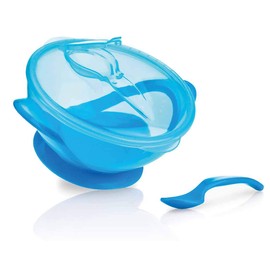 Nûby ID541 9Blue Baby Feeding Bowl with Suction Cup and Spoon, Blue