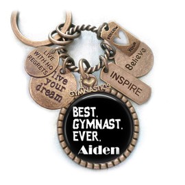 Best Gymnast Ever with Custom Name Keychain, Backpack Clip or Necklace, Live Your Dream, Live With No Regrets, Follow Your Heart, Gymnastics Gift, Boys, Teens, Men