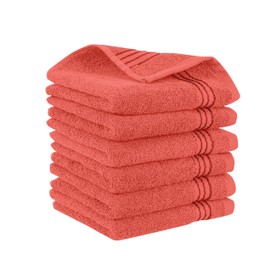 Elegant Comfort Premium Turkish Cotton 6 Pack Washcloths Set - 13 x 13 inch, Luxurious Hotel Spa Quality 100% Turkish Cotton 6PC Washcloth Set - Highly Absorbent - Soft Bathroom Towels, Coral