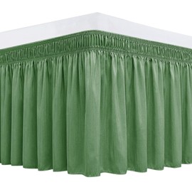 Biscaynebay Wrap Around Bed Skirts for Queen Beds Short Drop of 12", Sage Adjustable Elastic Dust Ruffles Easy Fit Wrinkle Resistant Silky Luxurious Fabric Machine Washable