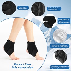 Bolsa de Hielo para Tobillo,Paquete de Hielo Reutilizable en Gel para Pie,Envoltura de Tobillos para Alivio del Dolor,Terapia con Compresas Frías y Calor para Fascitis Plantar,Tendinitis de Aquiles