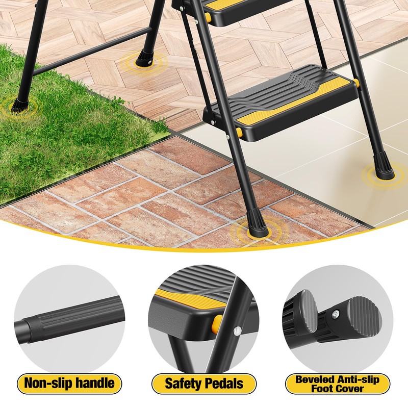Urackify 4 Step Ladder, Heavy-Duty 800lb Capacity, Wide Anti-Slip Steps