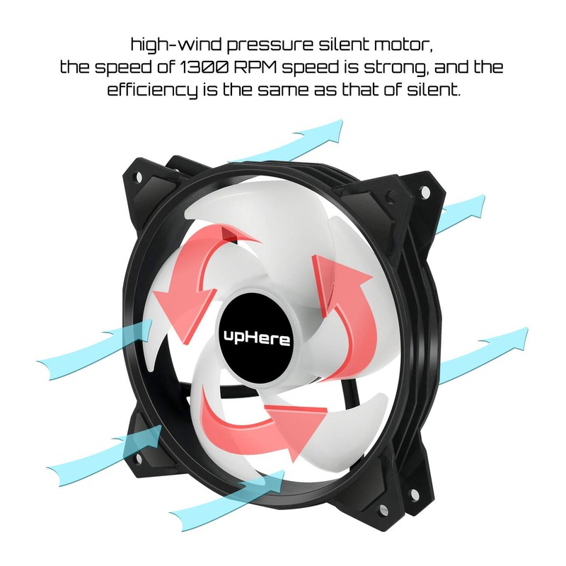 upHere 120mm 3PIN Case Fan with Rainbow LED Low Noise