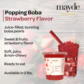 Mayde Popping Boba Pearls for Drinks, Desserts, & Breakfast Bowls, Strawberry Flavor, 2 Pounds