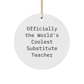 Funny Substitute Teacher Gifts from Friends for Christmas, 'Officially The World's Coolest Substitute Teacher' Circle Ornament