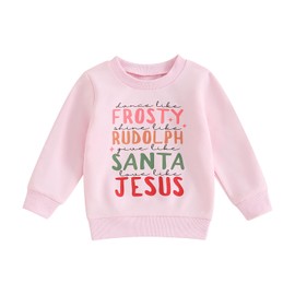 Lucikamy Toddler Baby Boy Girl Christmas Sweatshirt Letter Print Long Sleeve Crewneck Pullover Top Fall Winter Clothes (Light Pink, 2-3 Years)
