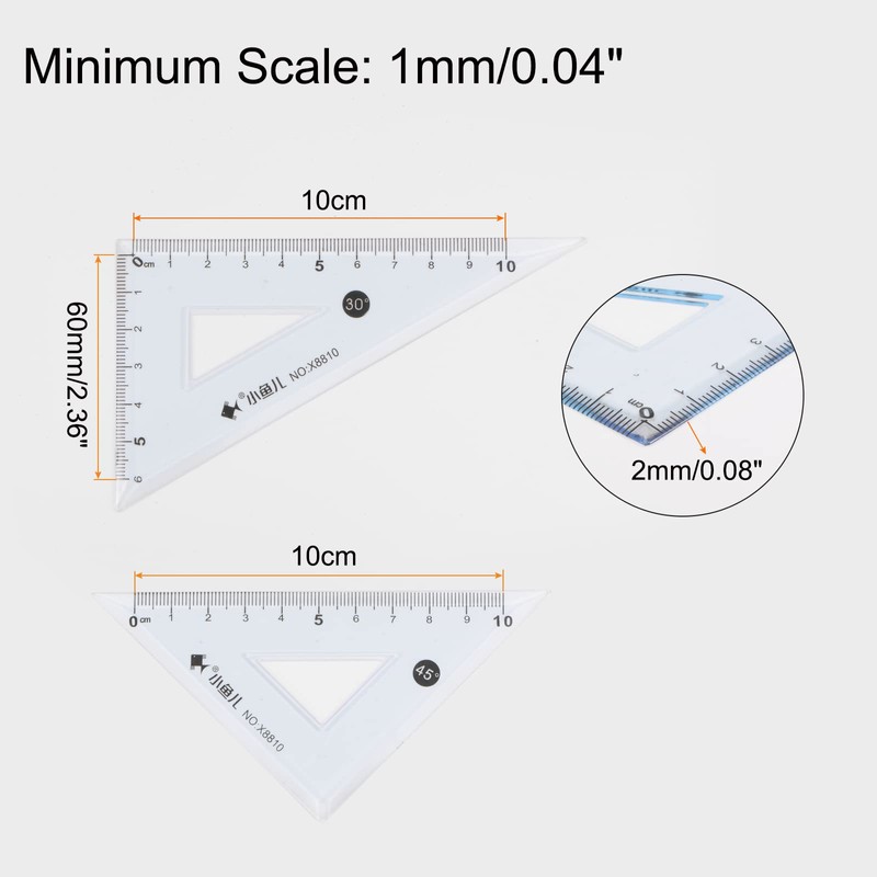sourcing map 4 Pieces Triangle Ruler Square 10cm 30/60 and