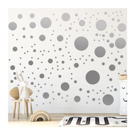 StickerDeen 500+ Assorted Polka Dot Circle Wall Stickers for Kids Bedroom Living Room, Classroom, Playroom Decor Removable Vinyl Wall Stickers Dots Wall Decals (Silver)