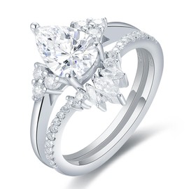 IRROYA 1.5 Carat G-H Color Brilliant Pear Cut Moissanite Wedding Ring Sets for Women Eternity Marquise Shaped Moissanite Matching Wedding Bands Art Deco Sterling Silver Bridal Statement Ring Womens Engagement Rings Gifts Platinum Plated Proposal Ring Siz