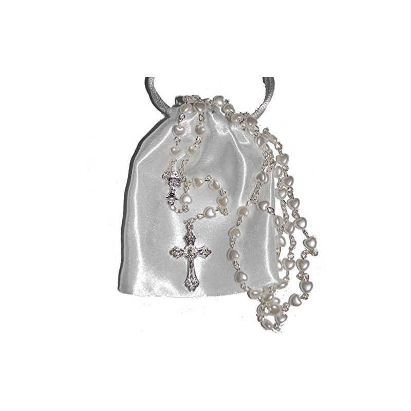 Amelia Mae Beautiful White Heart Rosary Beads - Girls &
