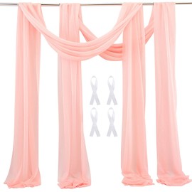 Light Peach Backdrop Curtain Chiffon Drapes 2.5ft x 20ft Wedding Arch Draping Sheer Fabric Swag Arbor Drapery for Wedding Birthday Party Home Background Decoration, 2 Panels
