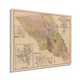 HISTORIX Vintage 1900 Sonoma Map - 24x30 Inch Vintage Sonoma County California Map- Old Sonoma County Wall Art - Map of Sonoma County CA with Healdsburg Santa Rosa Petaluma Cloverdale Insets