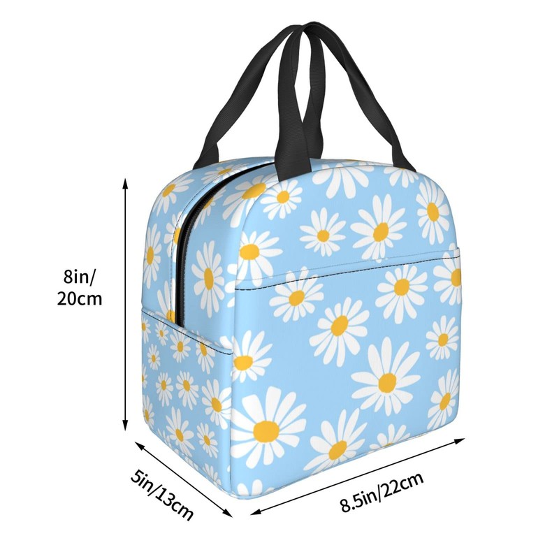 Echoserein Pretty Floral Daisy Light Blue Lunch Bag Insulated Lunch
