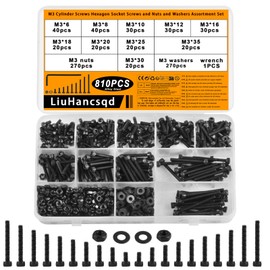M3 Screws Set, 810 Pieces Threaded Screws Nuts Washers Set, Cylinder Screws with Hexagon Socket Screws with Nuts Set, Hex Screws Machine Screws Assortment Set