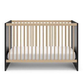 Storkcraft Calabasas 3-in-1 Convertible Crib (Black with Driftwood) – GREENGUARD Gold Certified, Fits Standard Crib Mattress, Converts to Toddler Bed, Modern Style, Easy 30-Minute Assembly