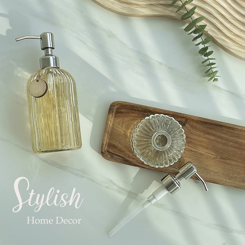JASAI 2PACK 18 Oz Glass Soap Dispenser with Rust Proof