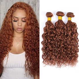 Color 30 Human Hair Bundles Light Brown Water Wave Bundles Human Hair Light Brown Bundles Double Weft Brazilian Human Hair Wet and Wavy Bundles Silky Soft for Black Women 26 28 30 inch