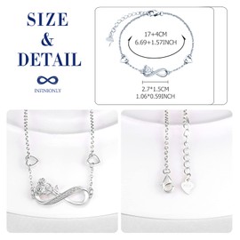 INFINIONLY Women's Necklace Bracelets Earrings 925 Silver Jewellery Sets, Infinity Symbol Necklace Bracelet Earrings, Pendant Bracelets Earrings Inlaid Rose Bouquet, Inlaid Zirconia, Silver, Sterling