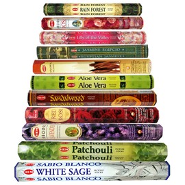 HEM Incense Sticks - 18 unique and premium flavours - Such as but not limited to Sandalwood, Lavender, White Sage, Patchouli, Coconut Mango, Good Health, Lemon Grass with SAMASIA incense holder