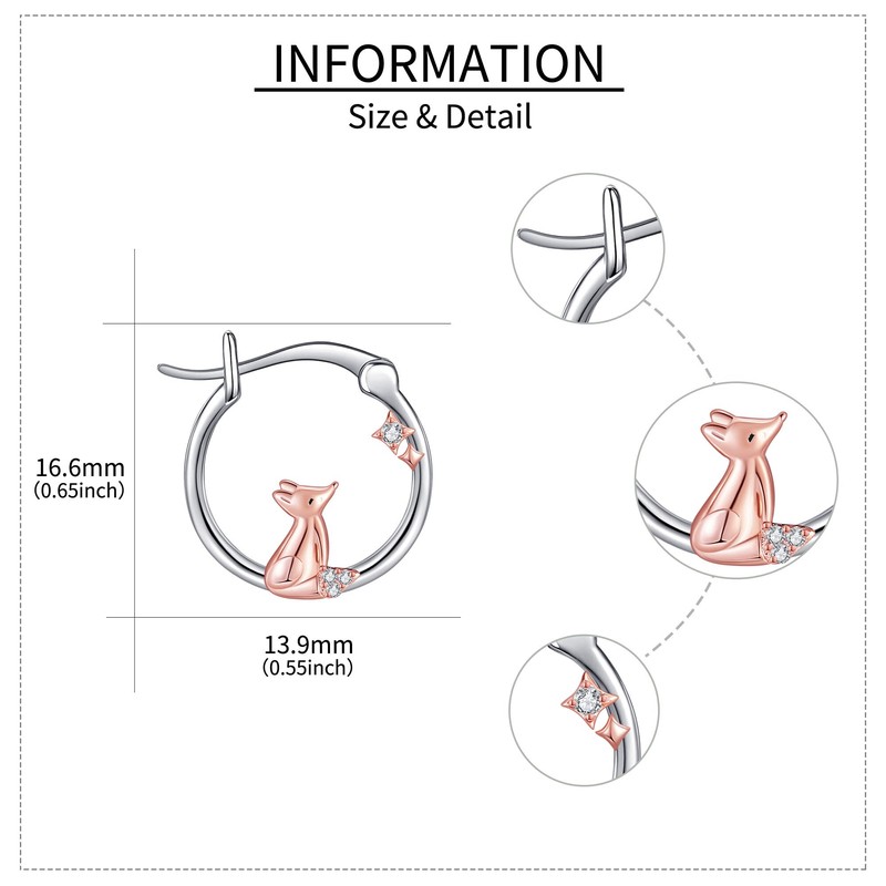 Fox Earrings 925 Sterling Silver Fox Hoop Earrings Animal Jewelry