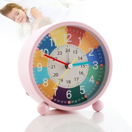 yivom Analogue Alarm Clock Without Ticking Children, 11.5 cm Alarm Clock Children Girls with Night Light, Children's Alarm Clock for Beginners to School, Silent Learning Alarm Clock for Girls Boys