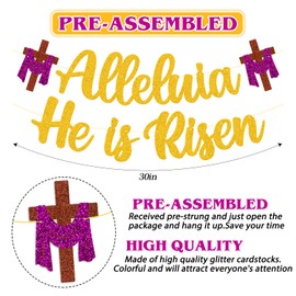 Alleluia He is Risen Banner Happy Easter Jesus is Risen Decoration Religious Christian Decoration He is Risen Theme Church Classroom Easter Holiday Party Supplies
