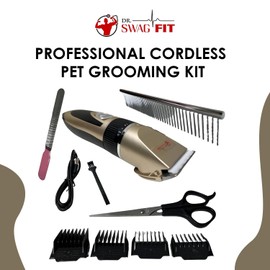 Dr. Swag Fit Professional Cordless Pet Grooming Kit, USB Rechargeable Low Noise Clipper with Detachable Blade, Ultra-Sharp Blades Rechargeable Grooming Kit, All in One Box Stress-Free Pet Grooming