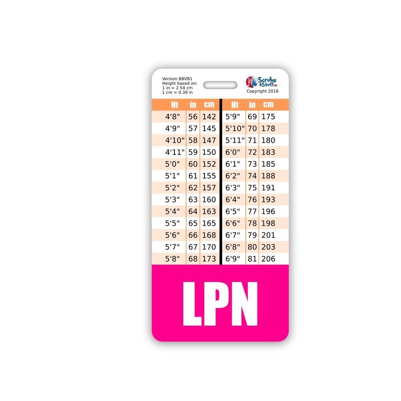 LPN Badge Buddy Vertical w/Height & Weight Conversion Charts (Pink)