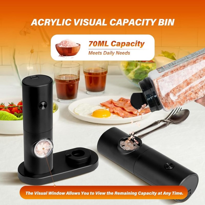 Bjworeye Electric Salt and Pepper Grinder Set, Single Hand Adjustable