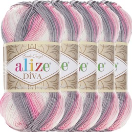 Alize 5 x 100 g Diva Batik Turkish Premium Wool, 100% Acrylic Hand Knitting Yarn with Colour Gradient, Baby Wool, Accessory for Crochet, Knitting (3245)