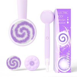 Oh,XIYU. Electric Body Brush Back Scrubber for Shower, Waterproof Automatic Body Scrubber for Cleansing, Massaging and Exfoliating, Spinning Bath Brush with 2 Heads & 3 Speed Modes, Taro Purple