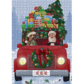 Christmas Honk Honk Red Truck with Santa and Pitbull Dog Jigsaw Puzzle for Adults - Animal Printed Interlocking Puzzle Game Artwork - Gift for Dog Lover's- 500 Pcs 14"x20", PZLE59870