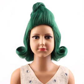 PATTNIUM Kids Child Green Wig Short Dark Green Wig Girls Cosplay Synthetic Wig