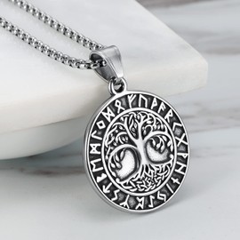 Viking Tree of Life Pendant Necklace for Men Women, Family Tree Jewelry Celtic Knot World Tree Necklace Nordic Myth Necklace, 60cm Chain Tree of Life Charm Christmas Jewelry Gift for Women Men Mother