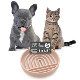 Should We Go? - The Slowdown Bowl - Silicone Slow Feeder, Slow Eating, Modern Lick Mat Design, Reduces Gulping, Dishwasher Fit, for All Cat & Dog Breeds, Mealtime Challenge, Small-Tan