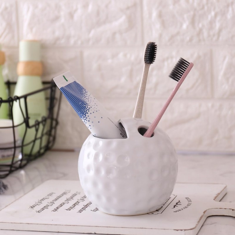 WAIT FLY Golf Shape Ceramic Toothbrush Holder, Toothbrush Organizer and