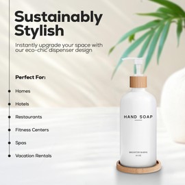 White Glass Hand Soap Dispenser Bathroom Set by Brighter Barns - Liquid Hand Soap Dispenser for Kitchen Sink - Boho Bathroom Pump Bottle Set - Minimalist Home Decor for Vacation Rental, Gifts (White)