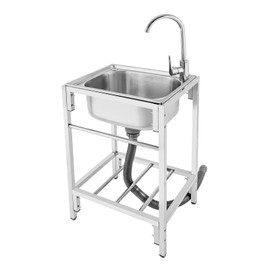 RocoReny Free Standing Utility Sink with Single Compartment,Stainless Steel Commercial Sink with 360 Degree Rotation Faucet,Perfect for Restaurant,Laundry Room,Kitchen Indoor,Outdoor
