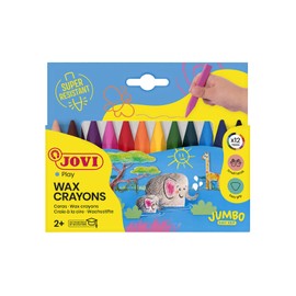 Jovi Wachsmalstifte Triwax, 3-kant Form, geruchlos, leicht auswaschbar, für alle Altersgruppen, Schachtel mit 12 Farben