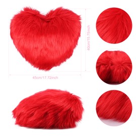 Foribyw Heart Shape Pillow Soft Fluffy Long Plush Love Throw Pillow Decorative Valentine Day Heart Cushion 45x40cm Comfortable Warm Cosy Back Cushion for Bedroom Sofa Couch Gift (Red)