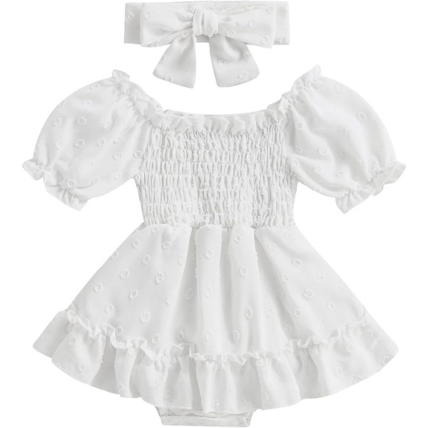 DRESHOW Bebek Kız Bebek Romper Elbise Nokta Desen Kısa Kollu