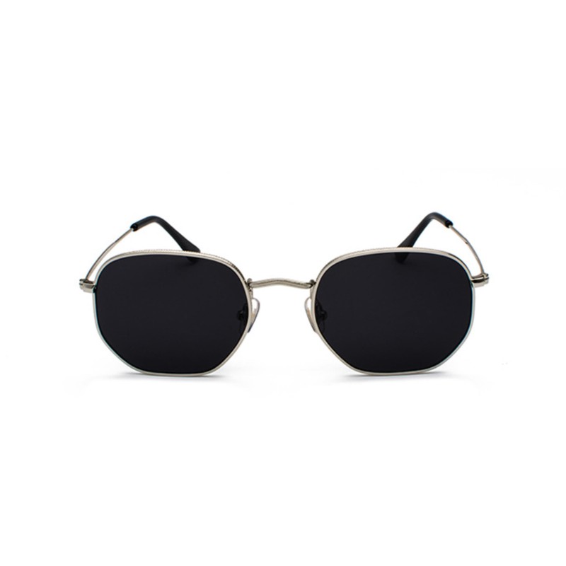 QVKUUT Retro Polygon Sunglasses for Men and Women, Silver/black
